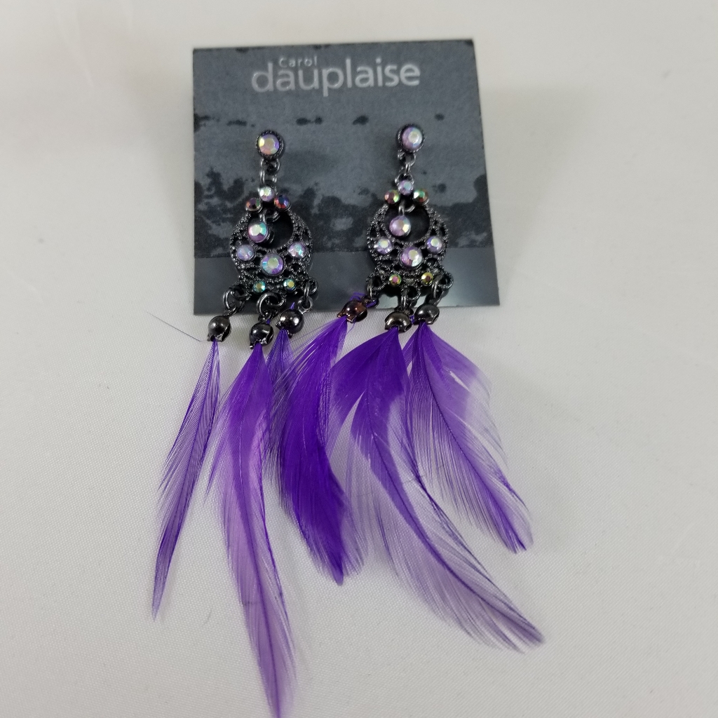 Nwt Dauplaise Purple Feather Earrings